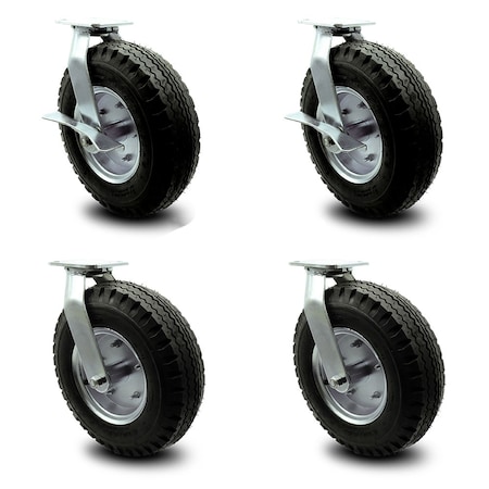 Service Caster 12 Inch Black Pneumatic Wheel Caster Swivel with Swivel Locks 2 with Brake, 4PK SCC-100S3506-PNB-SLB-BSL-2-BSL-2